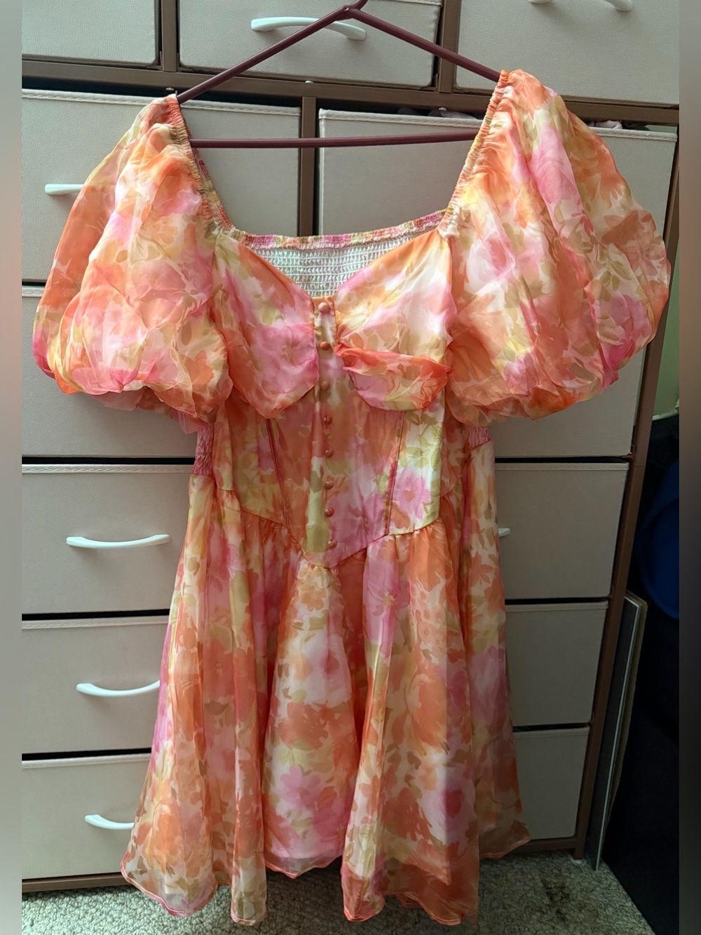 SHEIN Curve 3XL Floral Puff Sleeve Babydoll Dress Cottagecore